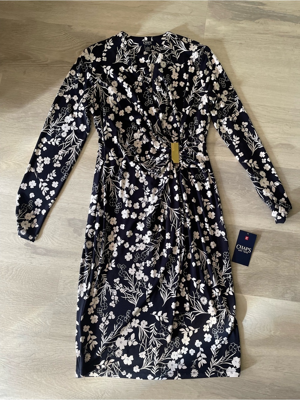 New Chaps Faux Wrap Navy Floral Dress ~ 4 ~